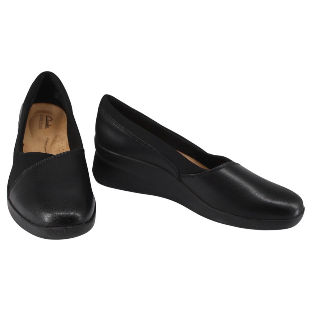 Clarks Collection‎ Suttyn Walk Black Leather Hidden Wedge Slip-On Womens Size 10